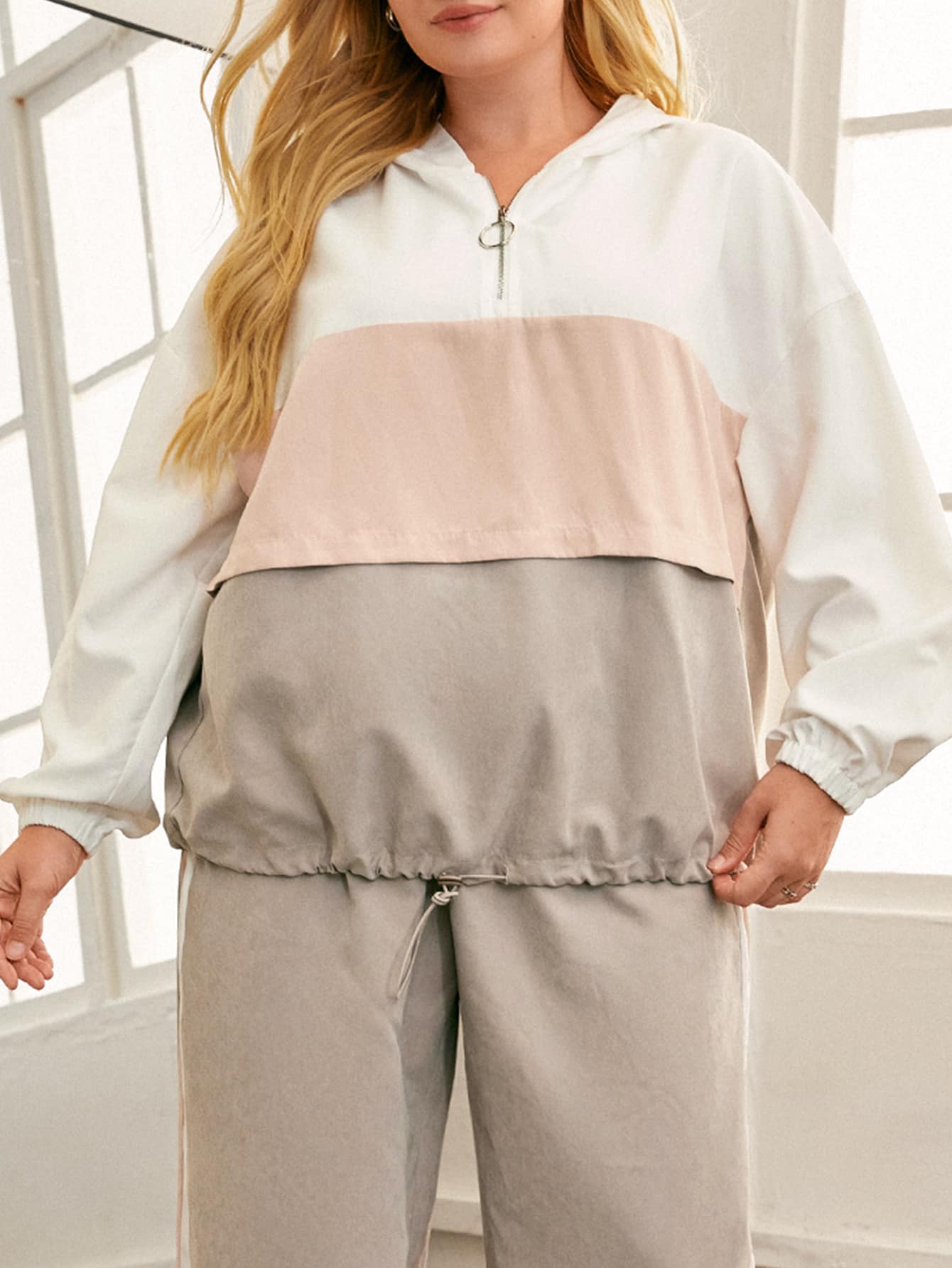 SHEIN EZwear Plus Colorblock Zip Front Jacket & Pants - Multicolor - View 4