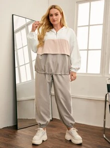 SHEIN EZwear Cazadora de color combinado con cremallera delantera con pantalones - Multicolor - Ver 5