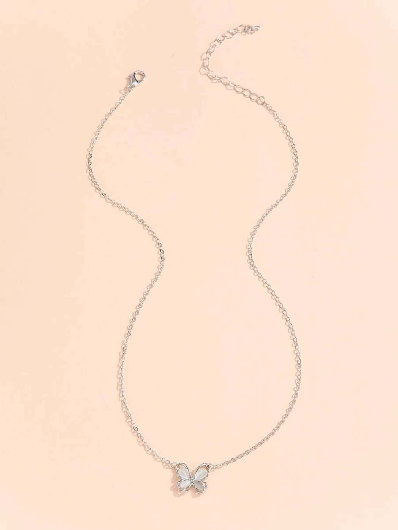 Butterfly Charm Necklace - Silver - View 1