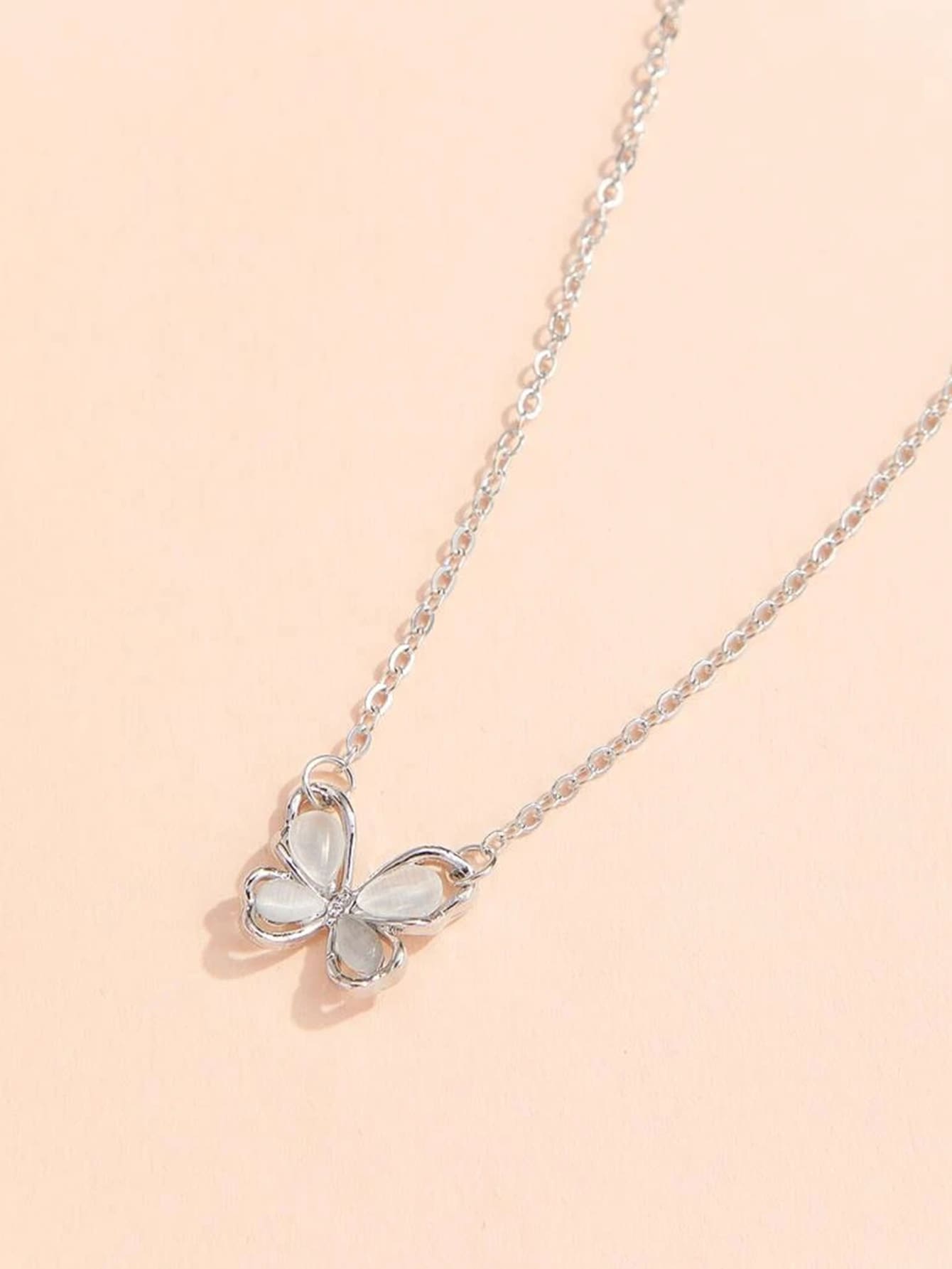 Butterfly Charm Necklace - Silver - View 2