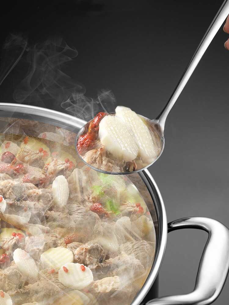 2pcs Stainless Steel Kitchen Cooking Dipping Spoon, Slotted Spoon - Silver - View 2