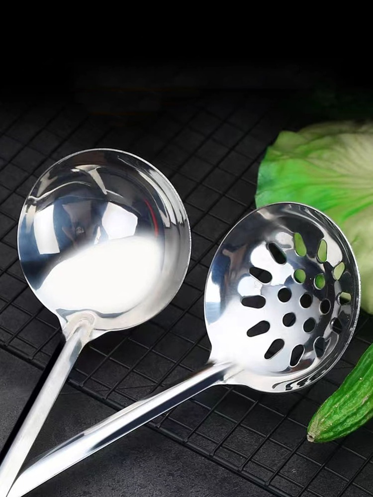 2pcs Stainless Steel Kitchen Cooking Dipping Spoon, Slotted Spoon - Silver - View 3