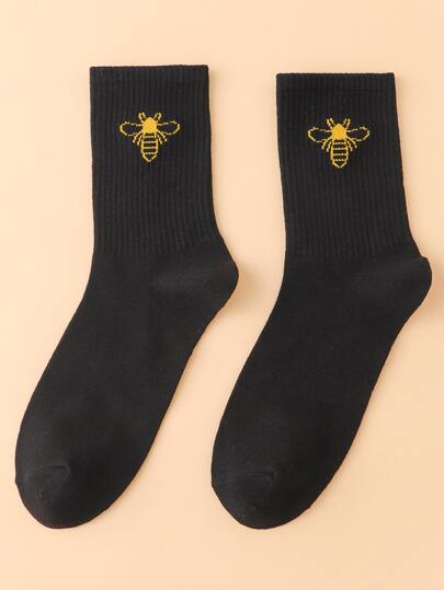 Mid-Calf Casual Socks With Bee Patterns