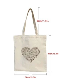 心形印花休閒帆布袋 - 米色 - 查看 6