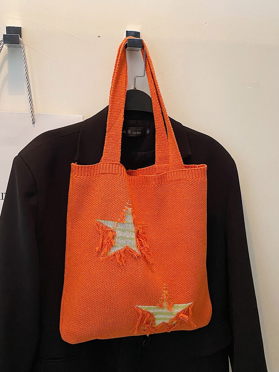 Bolso de ganchillo con patrón de estrella crudo - Naranja - Ver 1