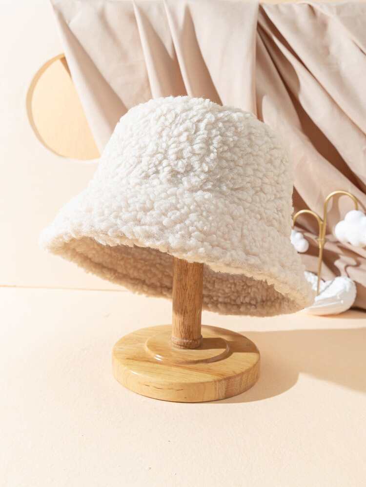 Solid Fuzzy Bucket Hat Casual - Beige - View 1
