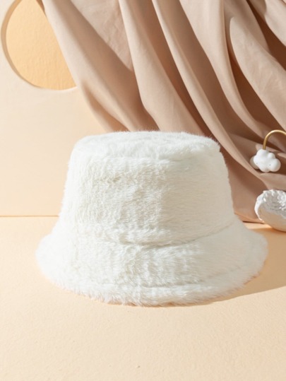 Solid Fuzzy Bucket Hat Casual