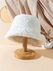 Solid Fuzzy Bucket Hat Casual - White - View 2