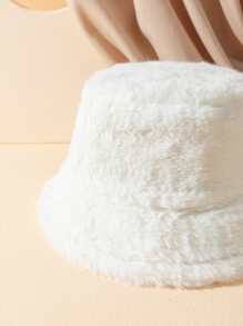 Solid Fuzzy Bucket Hat Casual - White - View 3