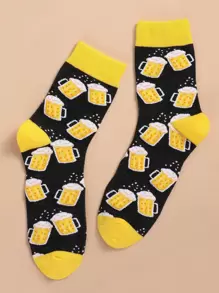 Men Beer Pattern Crew Socks - Multicolor - View 3