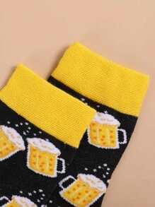Men Beer Pattern Crew Socks - Multicolor - View 4