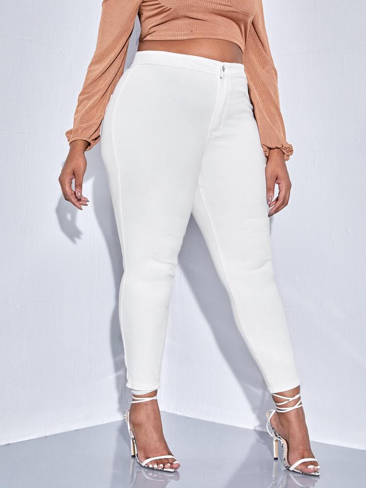 SHEIN SXY מידות גדולות ג'ינס סקיני - לבן - ראה 1