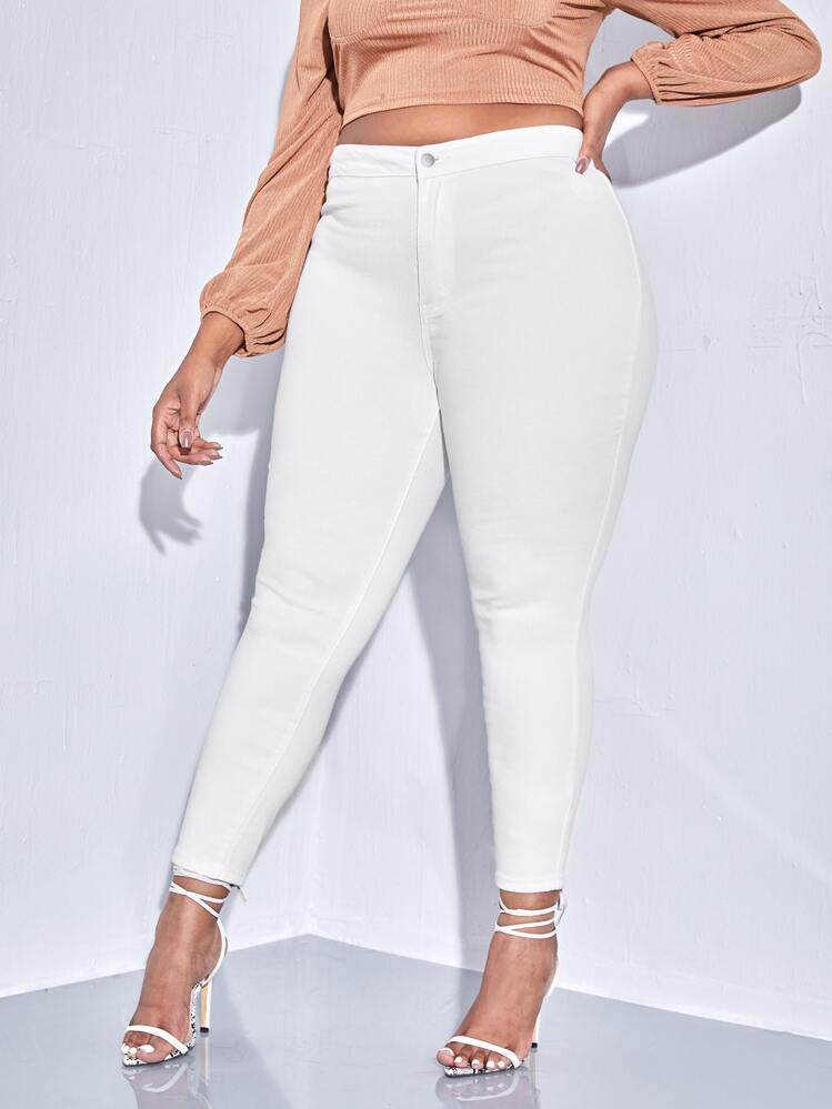 SHEIN SXY מידות גדולות ג'ינס סקיני - לבן - ראה 4
