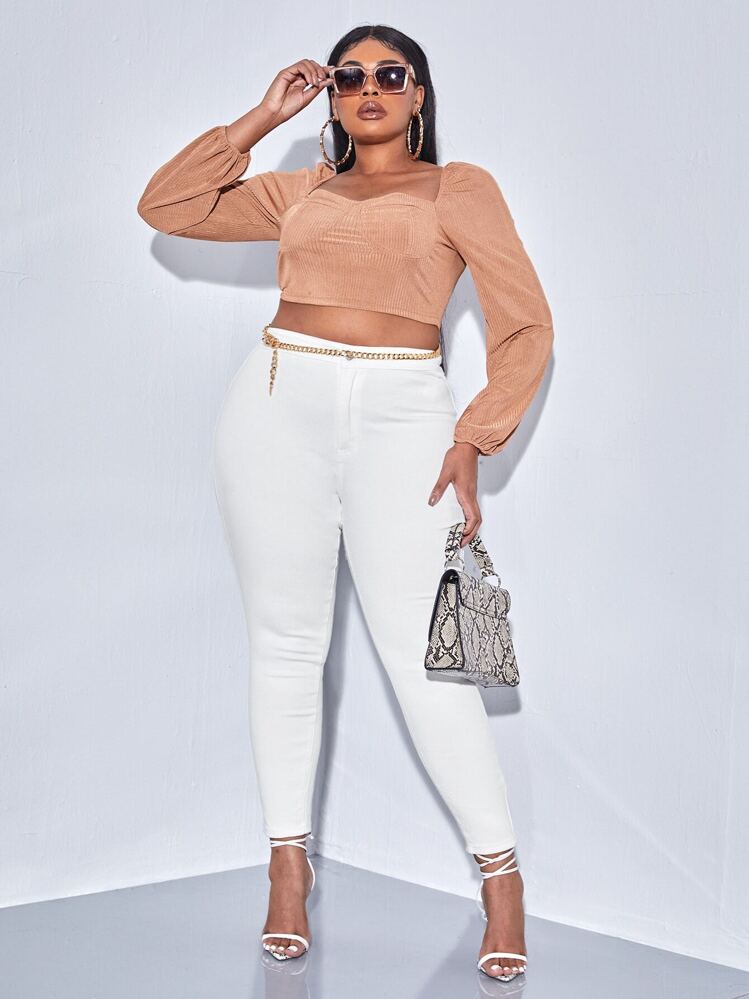 SHEIN SXY מידות גדולות ג'ינס סקיני - לבן - ראה 5