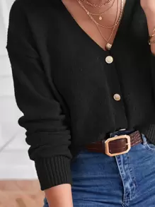 SHEIN Essnce 落肩袖條紋針織開襟衫