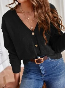 SHEIN Essnce 落肩袖條紋針織開襟衫