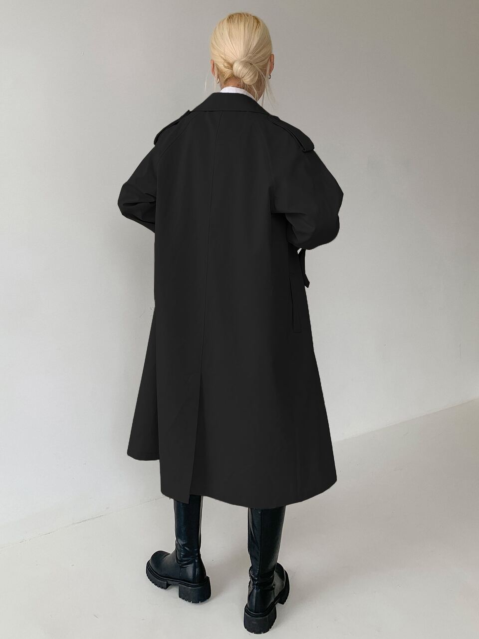 Raglan Sleeve Epaulettes Design Slit Back Double Breasted Trench Coat,Fall Clothes Women Jacket