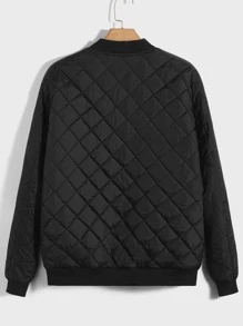 Manfinity VCAY Men's Oversized Quilted Coat With Baseball Collar, Teddy Lining And Letter Embellishment, For Fall Winter