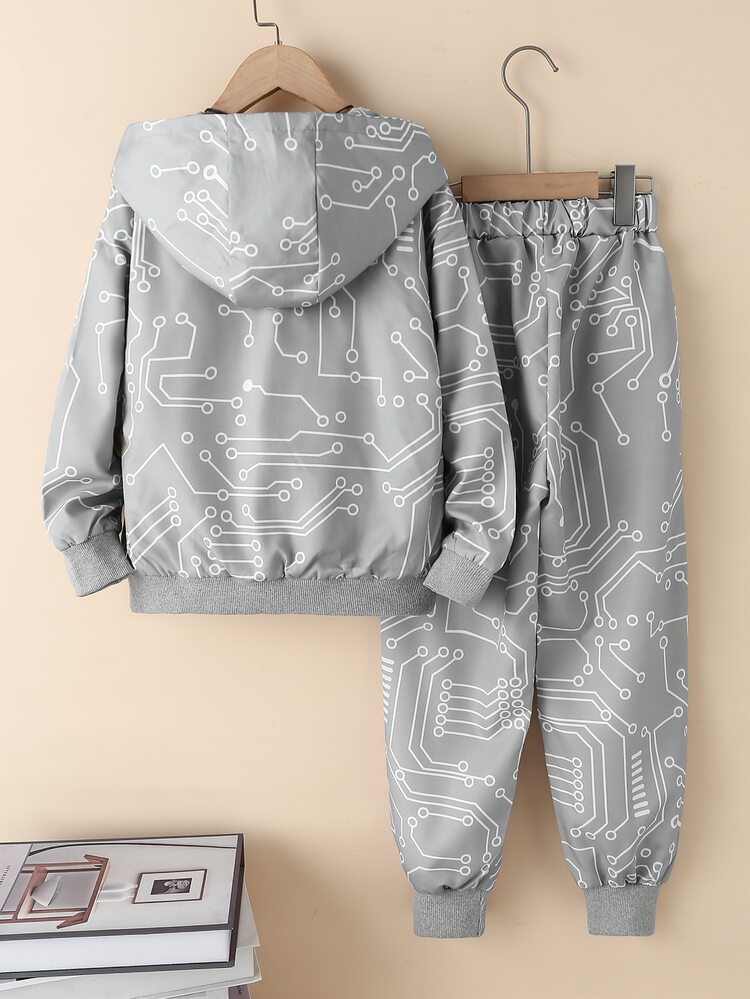 SHEIN Boys Graphic Hooded Jacket & Pants Without Tee - Grey - View 2