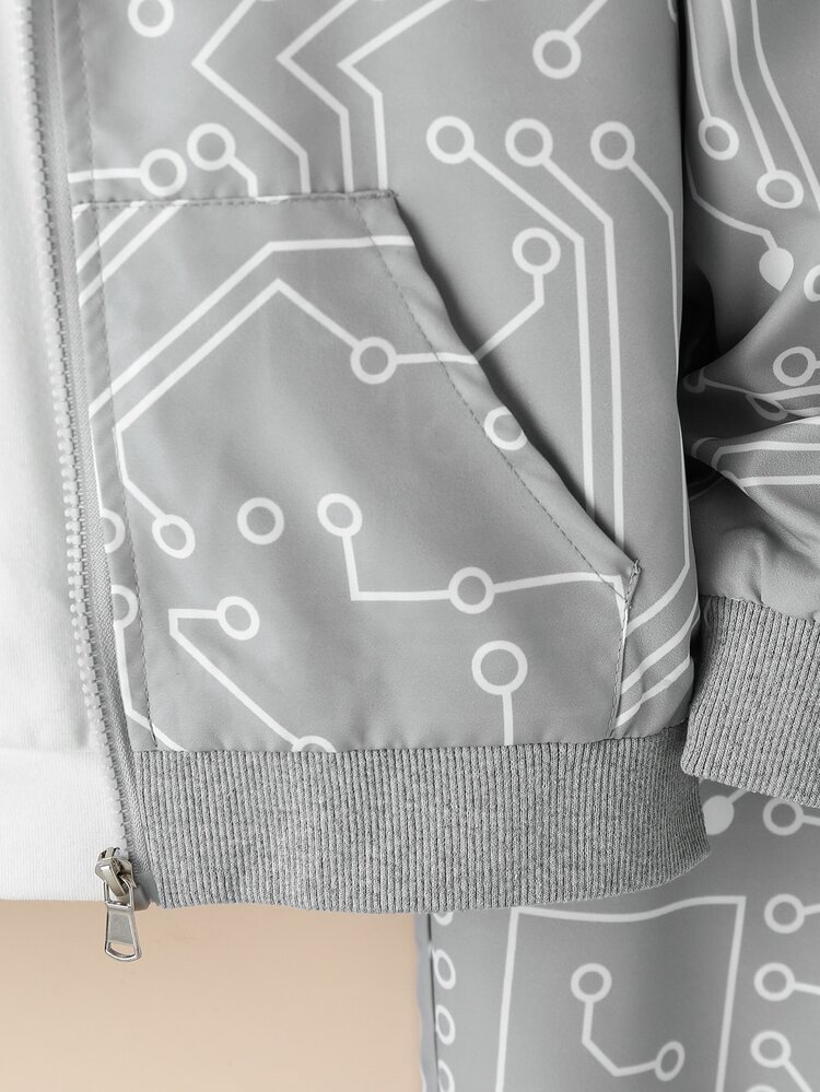 SHEIN Boys Graphic Hooded Jacket & Pants Without Tee - Grey - View 3