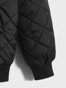 Manfinity VCAY Men's Oversized Quilted Coat With Baseball Collar, Teddy Lining And Letter Embellishment, For Fall Winter