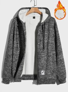 Manfinity Men Marled Knit Zip Up Drawstring Teddy Lined Hooded Jacket