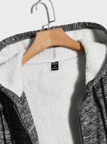 Manfinity Men Marled Knit Zip Up Drawstring Teddy Lined Hooded Jacket