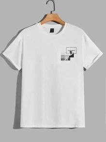 Manfinity RebelGame 男士字母圖案落肩T恤 - 白色 - 查看 1