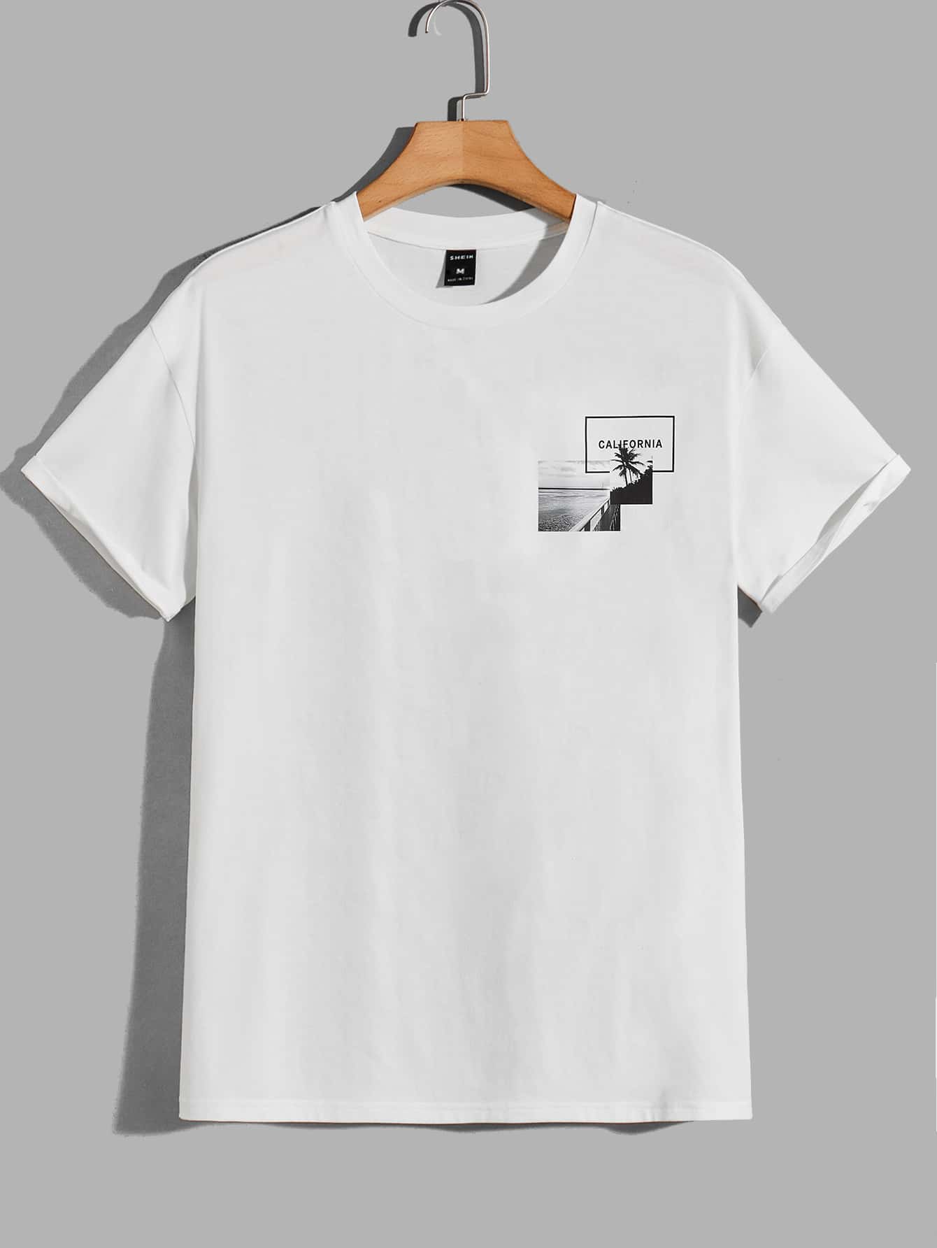 Manfinity RebelGame 男士字母圖案落肩T恤 - 白色 - 查看 1