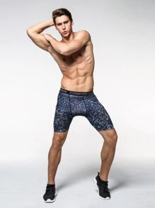 SHEIN Fitness 男友风男式图案印花字母贴带运动紧身裤