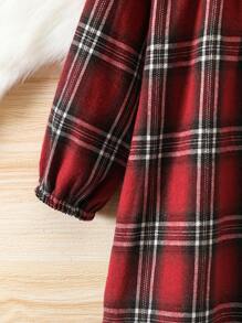 Young Girl Tartan Print Peter-Pan Collar Ruffle Trim Dress - Multicolor - View 3