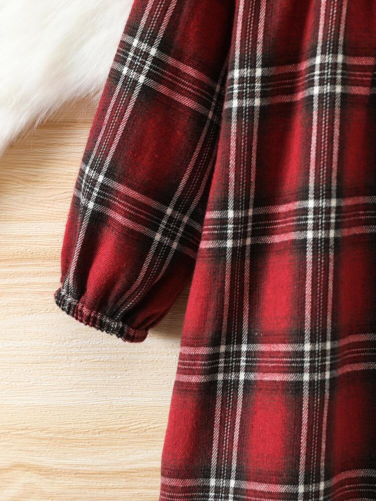 年輕女孩檢查水平peter-pan領口荷葉邊裝飾洋裝 - 彩色 - 查看 3