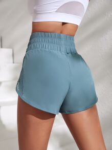 SHEIN Sports Hollow Out Wrap Hem Sports Shorts Blue Shorts Sweater Shorts - Blue - View 5