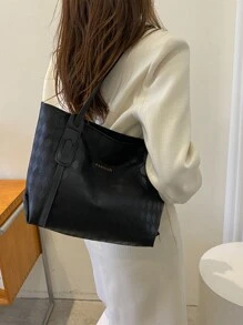 Túi vuông họa tiết kẻ caro Argyle Minimalist dung tích lớn dành cho nữ sinh viên đại học, tân binh và nhân viên văn phòng, hoàn hảo cho văn phòng, công việc, kinh doanh, đi làm Túi công sở tốt nhất dành cho phụ nữ - màu đen - Xem 2