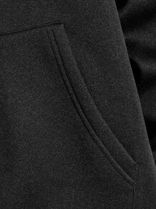 EASEVO Men Plus Letter Graphic Kangaroo Pocket Drawstring Hoodie - Black - View 4