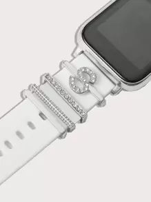 4入組字母圖案錶帶裝飾圓環 - 銀色 - 查看 1