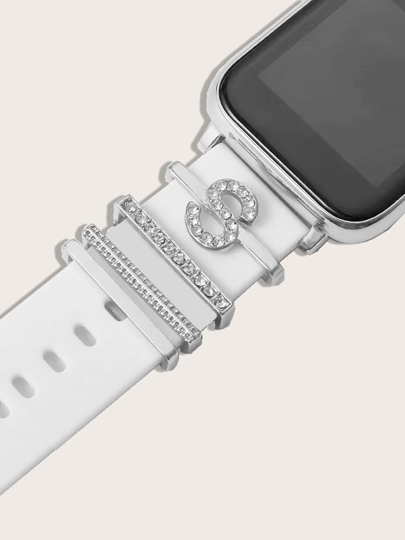 4入組字母圖案錶帶裝飾圓環 - 銀色 - 查看 1