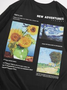 EASEVO Hombres Camiseta con estampado floral con slogan - Negro - Ver 3