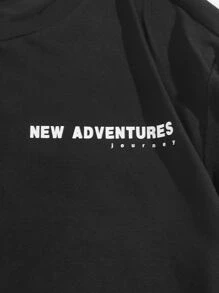 EASEVO Hombres Camiseta con estampado floral con slogan - Negro - Ver 4