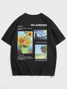 EASEVO Hombres Camiseta con estampado floral con slogan - Negro - Ver 5