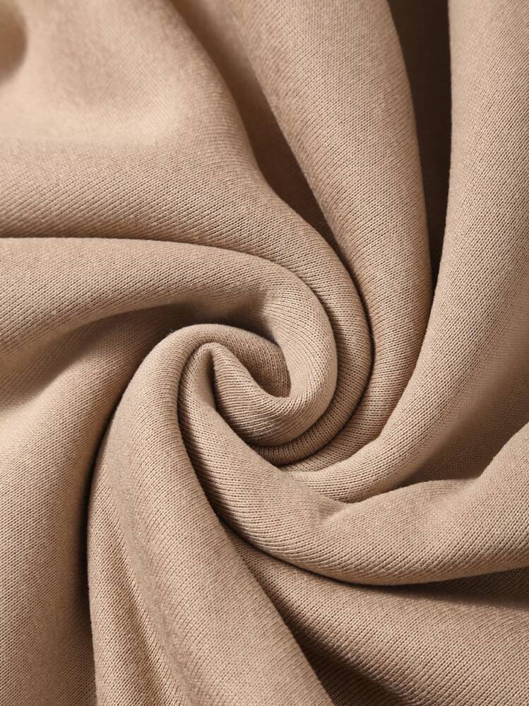 SHEIN EZwear Capucha térmica con estampado de letra con bolsillo de canguro con cordón - Marrón Mocha - Añade 5