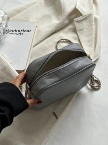 迷你鋸齒紋細節流蘇裝飾鏈條方包 - 灰色 - 查看 5