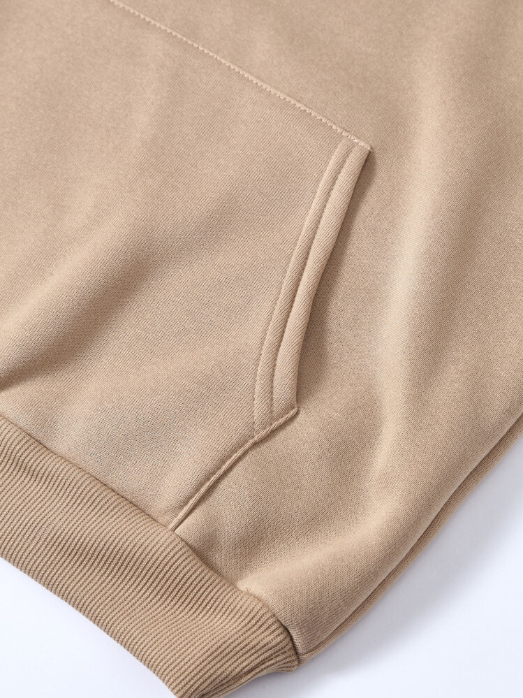 SHEIN EZwear Capucha térmica con estampado de letra con bolsillo de canguro con cordón - Marrón Mocha - Añade 6