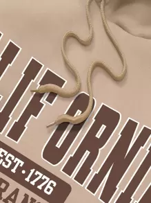 INAWLY 字母图案袋鼠口袋抽绳保暖连帽衫，长袖上衣 - 摩卡棕 - 查看 8