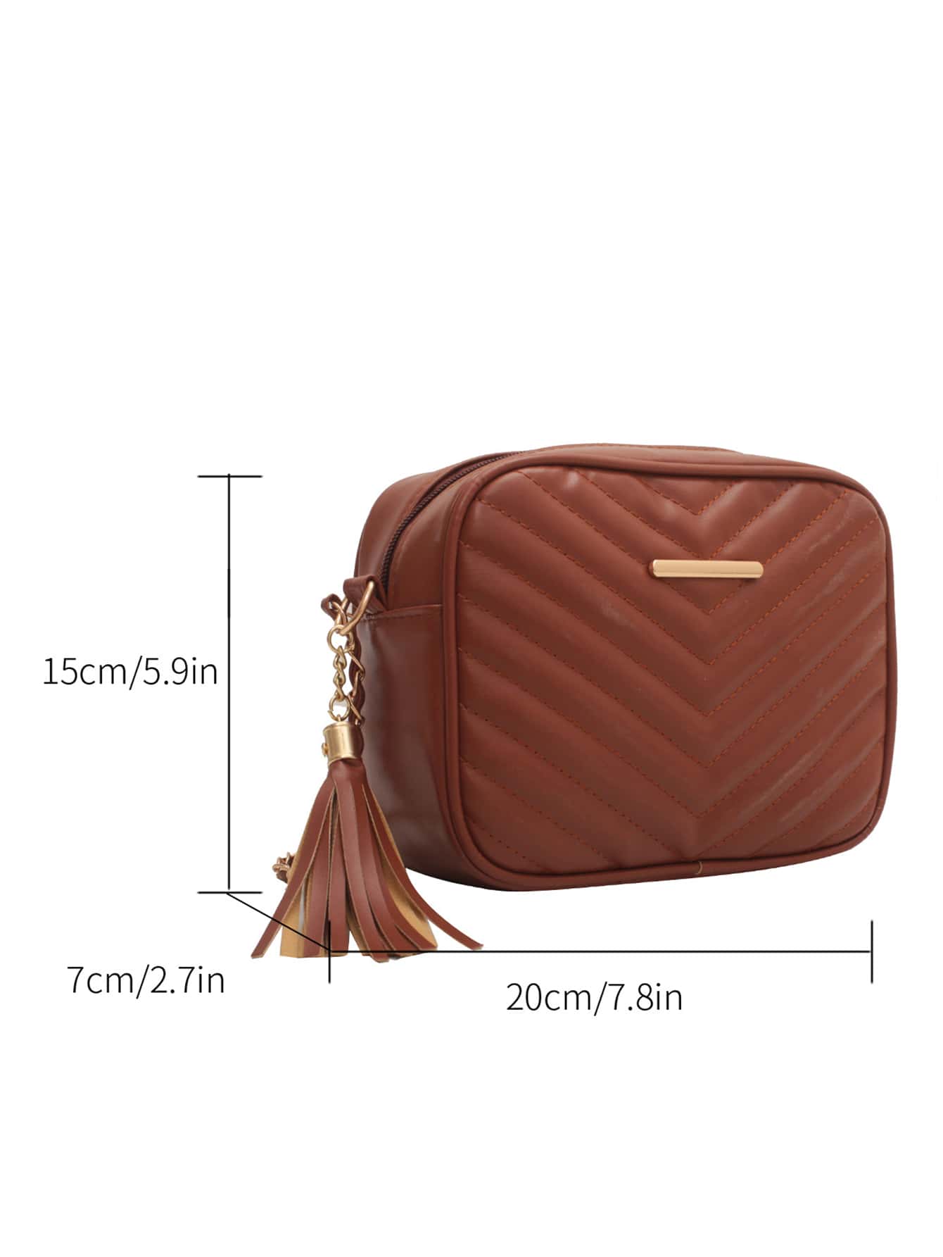 Lightweight,Business Casual Mini Chevron Detail Tassel Decor Chain Square Bag For Teen Girls Women College Students,Rookies & White-collar Workers Perfect for Office,College,Work ,Business,Commute,Outdoors, Travel, Outings - Brown - View 6