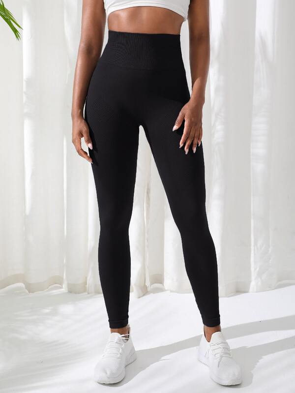 Yoga Basic Solid Wideband Waist Sports Leggings SHEIN USA