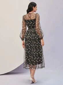 Modelyn Floral Embroidery Mesh Overlay Dress - Multicolor - View 2