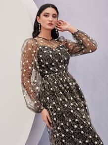 Modelyn Floral Embroidery Mesh Overlay Dress - Multicolor - View 7