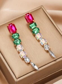 Rhinestone Decor Drop Earrings - Multicolor - View 1