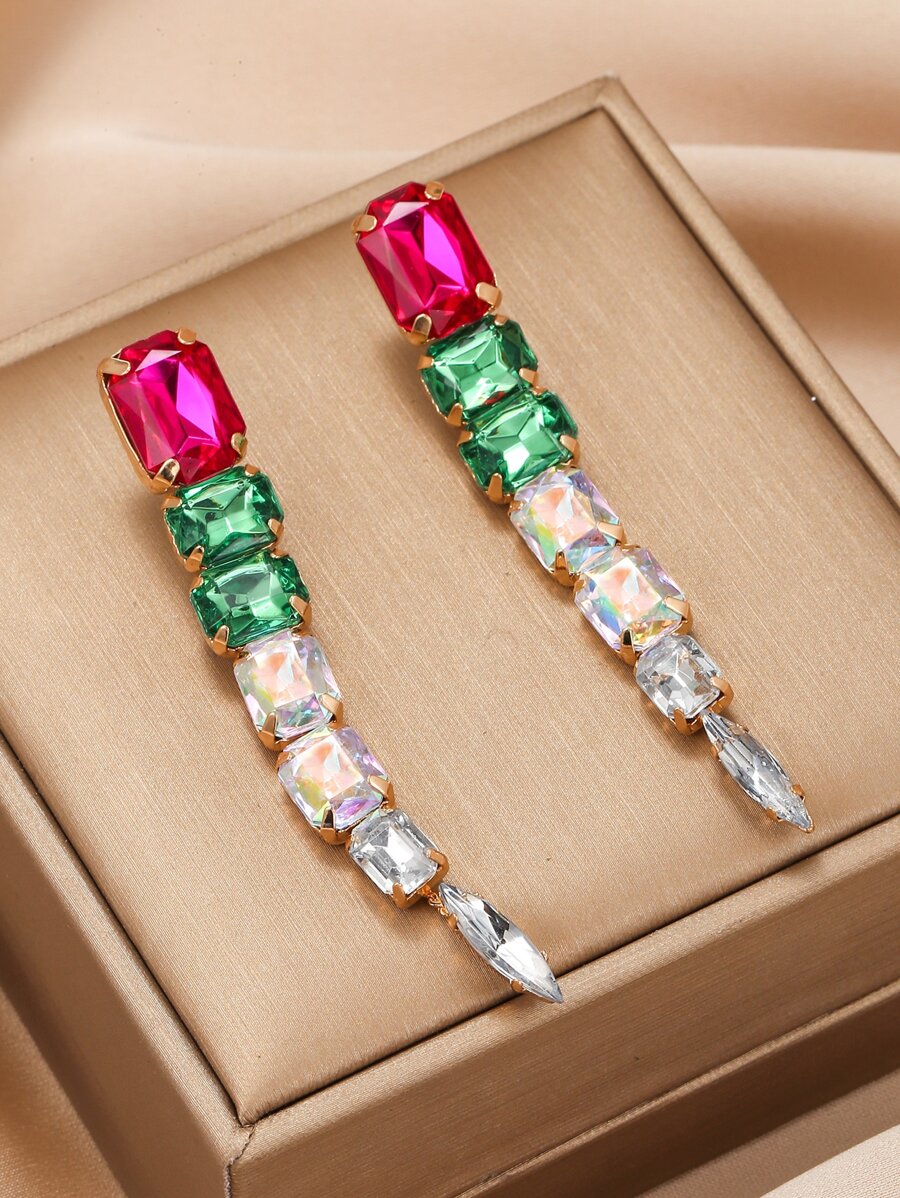 Rhinestone Decor Drop Earrings - Multicolor - View 1
